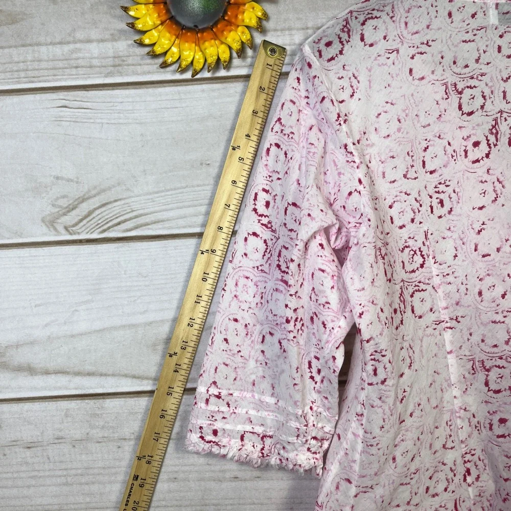 One season Australia Floral Tunic Top Pink Resort 3/4 thin‎ cotton coverup L